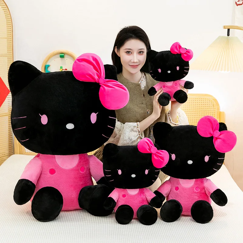 30/40/50cm Black Pink Hello Kitty Plush Toy Fluffy Sofa Cushion Desktop Room Decor Companion Doll Sleep Soothing Doll Girl Gift