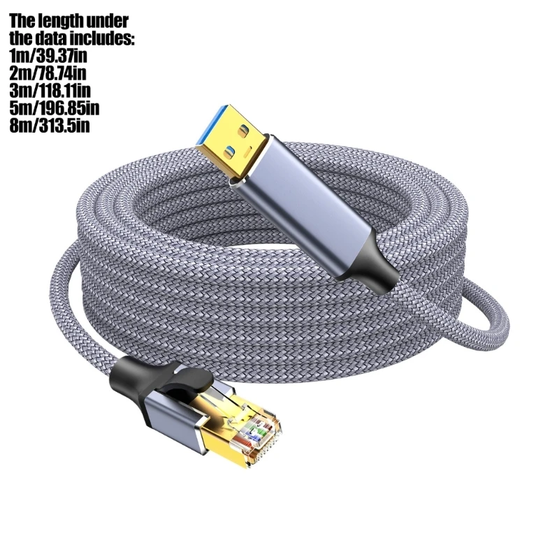 Q6PA Type C/USB to RJ45 Ethernet Cable with Bare Metal Wiring, Automatic Host Recognition and Molded Relief at Both Ends