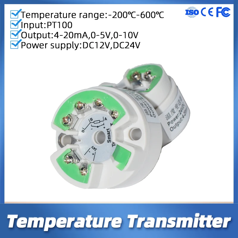 Temperature Transmitter PT100 Sensor 4-20mA 0-5V 10V Output Temperature Detection One-piece Anti-interference Temperature Sensor