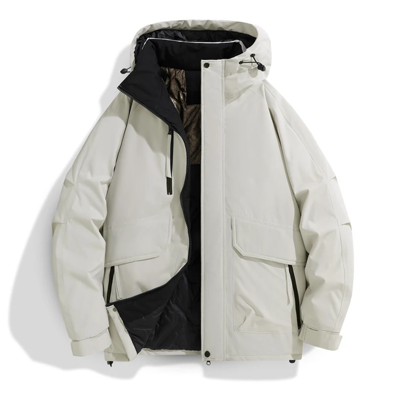 سترة شتوية جديدة مع سترة قطنية بغطاء للرأس من قطعة واحدة سميكة مقاومة للرياح ومقاومة للماء وقابلة للتنفس معطف دافئ مريح من القطيفة