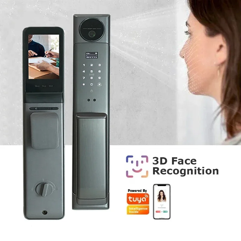 Deftun Digital Wifi Tuya App Control Card Fingerprint Intelligent Electric Aluminum Sliding Smart Door Lock With Camera