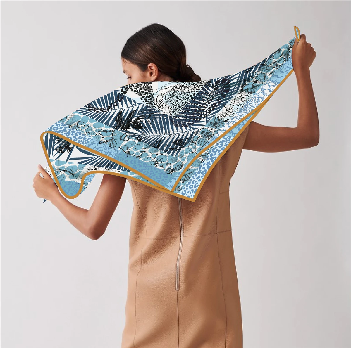 2024 Design Two Leopards Twill Silk Scarf Shawl Luxury Brand Square Scarf Women Hijab Bandana Foulard Neckerchief Head Scarves