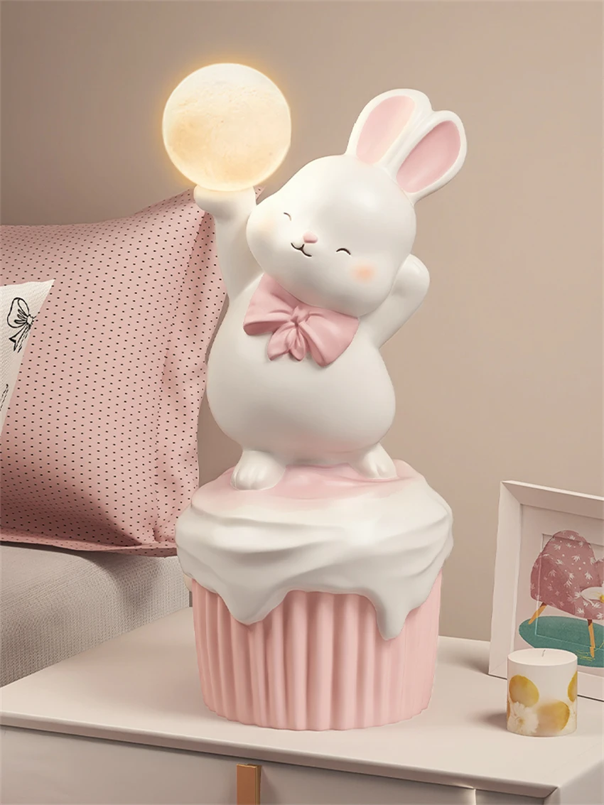 Resin rabbit night lights decorative desk lights kids room bedroom bedside lamp cute girl study birthday gift decor lighting