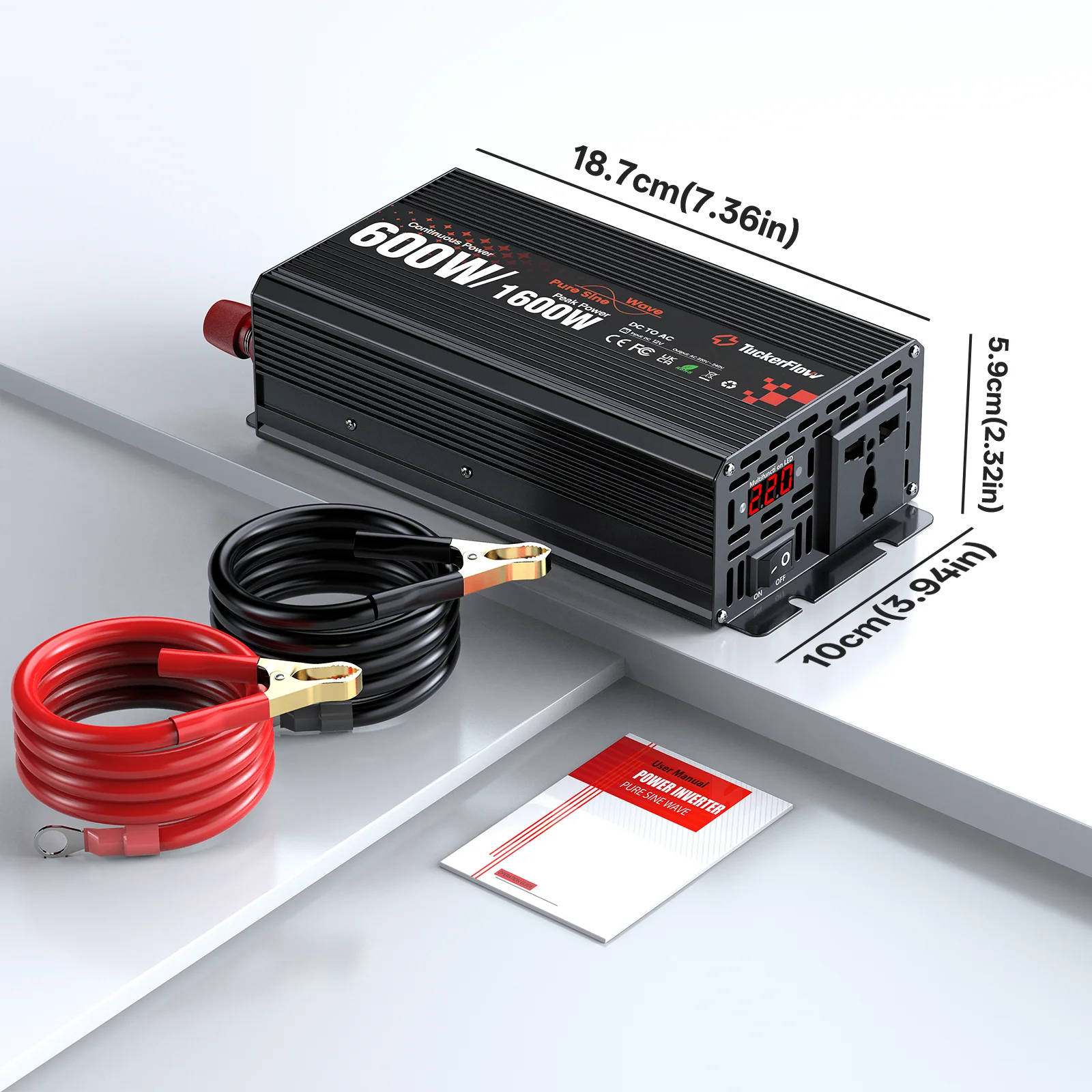 1600W Peak Power Pure Sine Wave Inverter DC 12V to AC 220V 230V 50HZ AC Socket 1200W Rated Voltmeter Converter Transformer