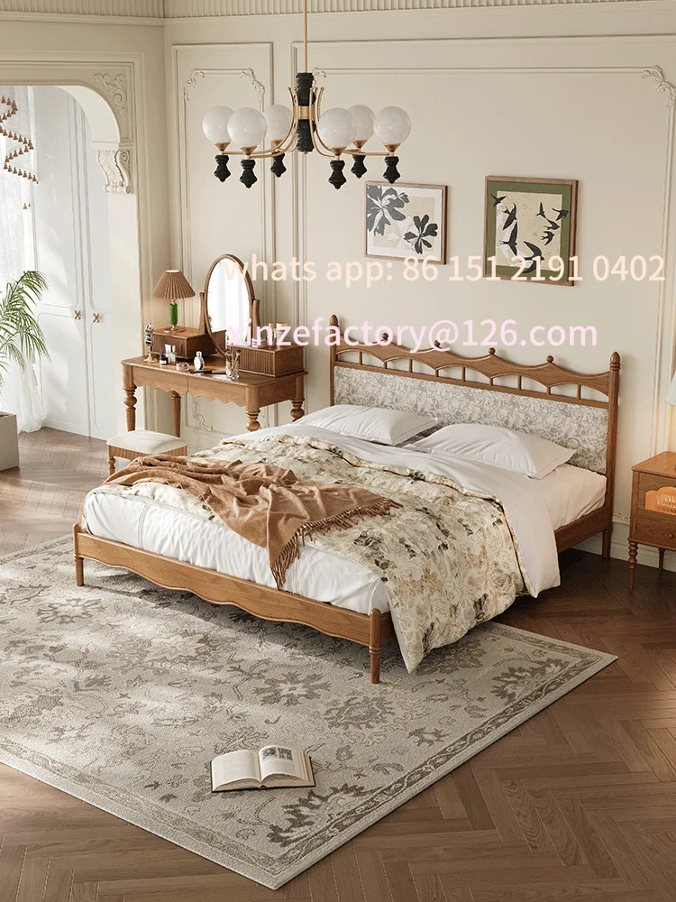 غرفة نوم رئيسية مصنوعة من الخشب الصلب على الطراز الفرنسي القديم قابلة للتخصيص #3