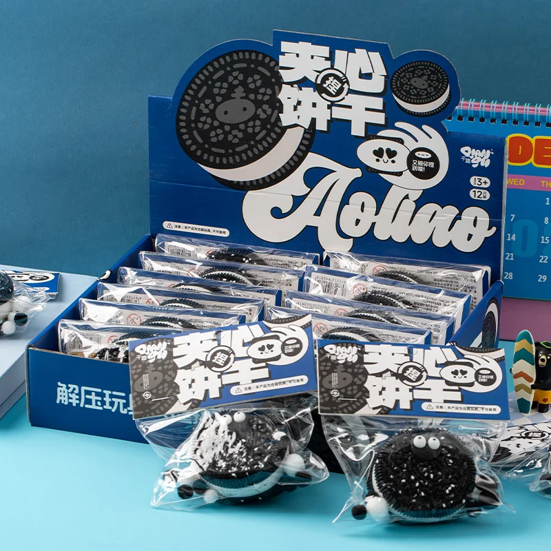 Funny Cookie Tabas Squishy Stress Relief Squeeze Toys Anti-Stress Fidget Toy Black Biscuit Anxiety Vent Pinch Toy For Kids Gift