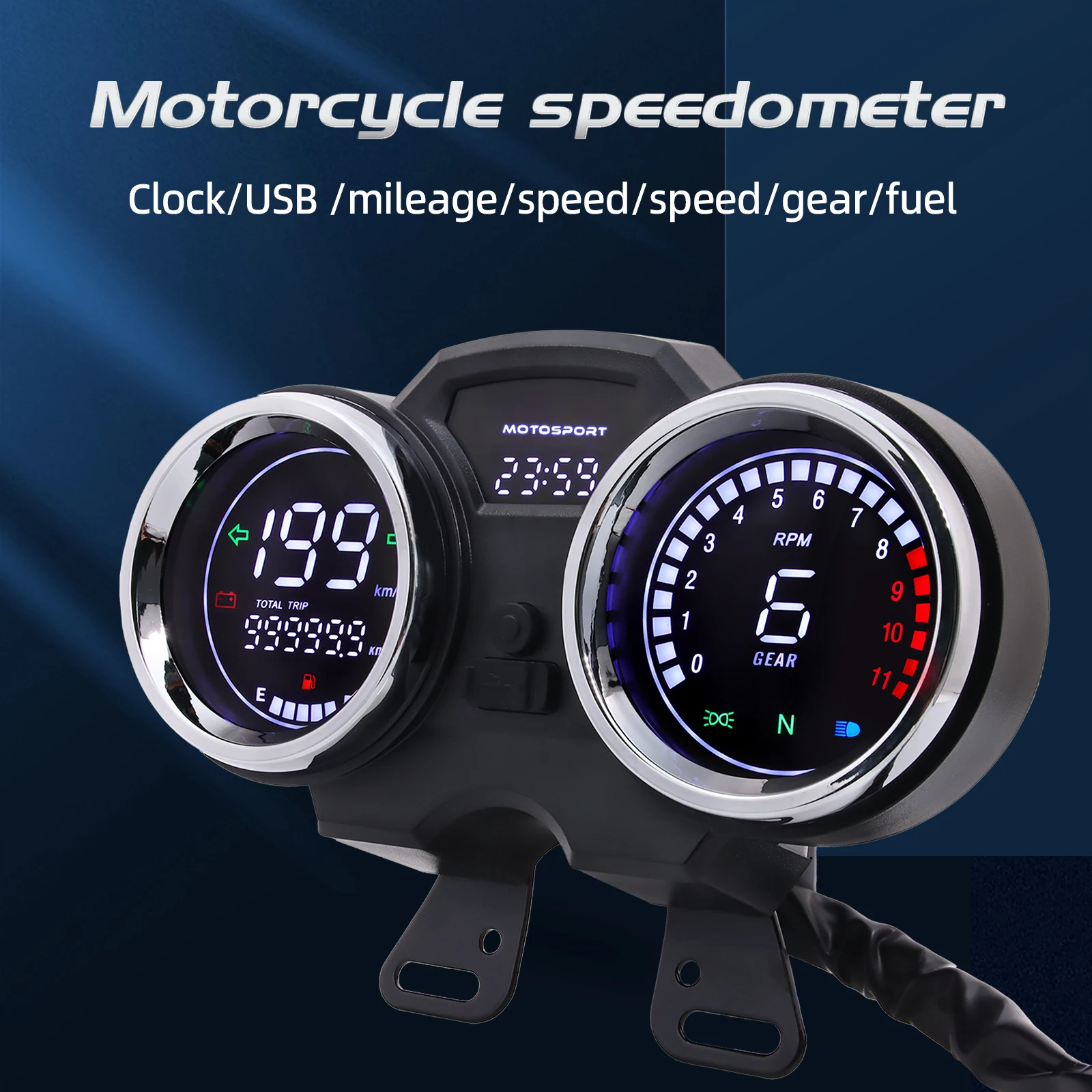 AD Motorcycle Digital Board Universal LCD Odometer Speedometer Meter Instrument Moto Dashboard Hour Counter Tachometer with Gear