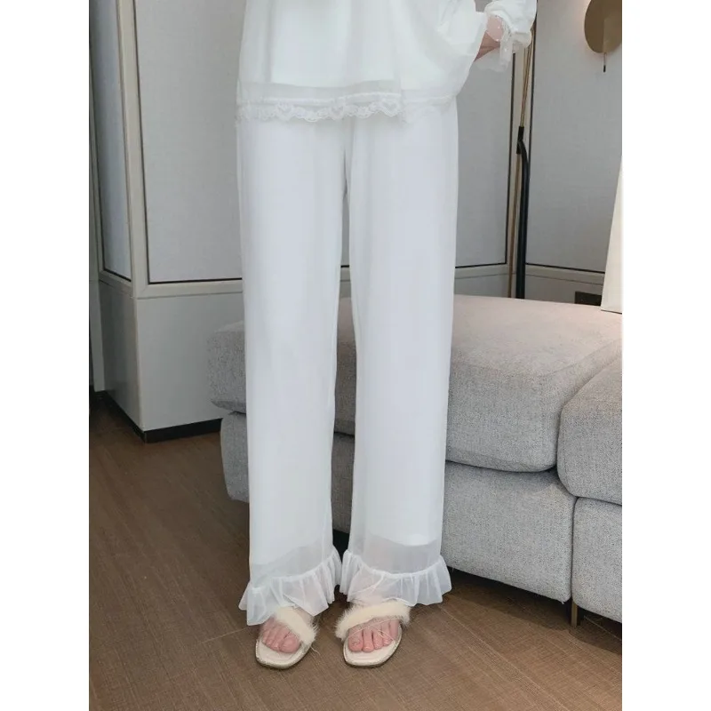 Pajamas Elegance Princess Sweet Lace White. Loungewear Can Worn Outside Sleepwear Spring Autumn Long-sleeved Two-piece Set