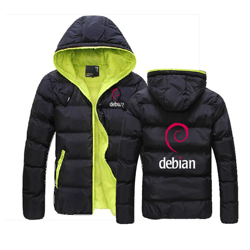 Linux Debian 2024 Men New Autumn and Winter Breathable Six-color Cotton Jacket Casual Hooded Solid Color Fashion Coat Tops