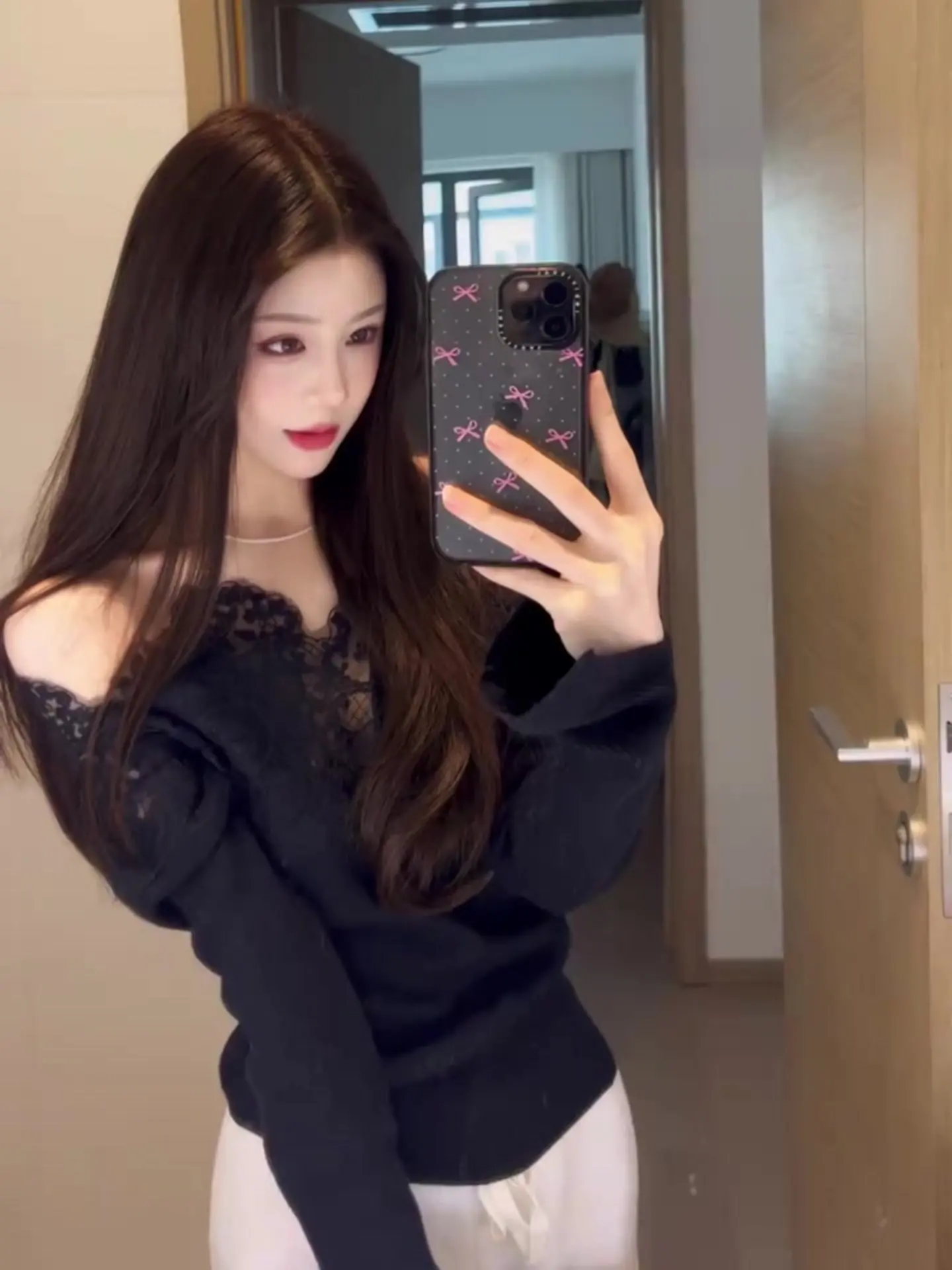 

French Sle Lace Splice Knitted Top Women's Base Layer irt oulder Baring Design Autumn Winter Soft Stretchy Long Sve