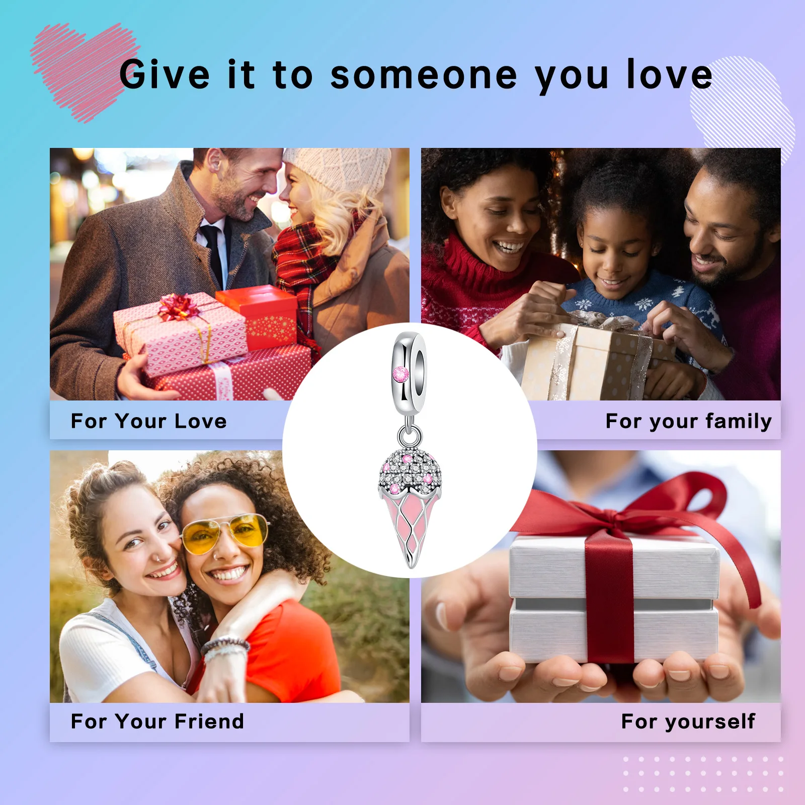 925 فضة قلادة Charm للنساء ، زهرة باقة ، الماس الوردي ، يناسب أساور باندورا الأصلي ، DIY بها بنفسك مجوهرات هدية