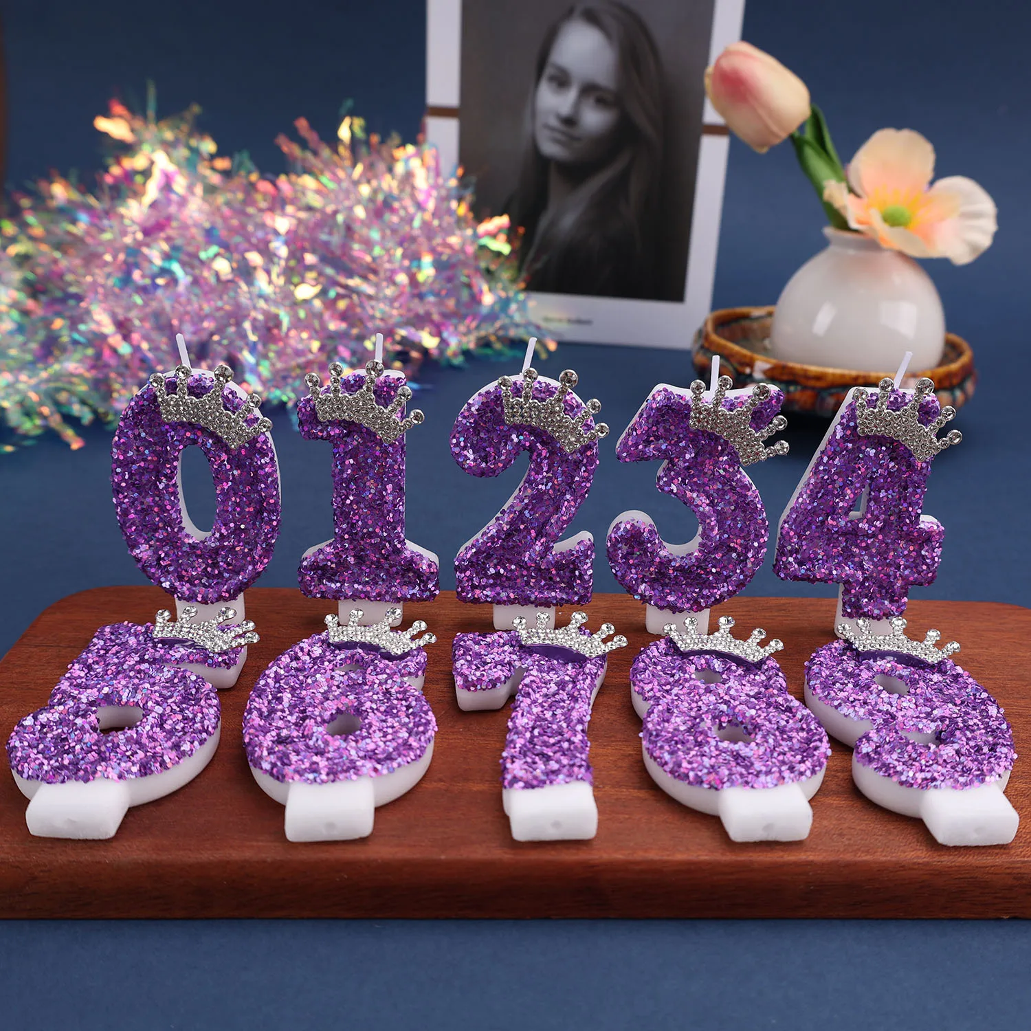 Purple Fantasy Color Crown Digital Birthday Candle, Festival Anniversary Commemorative Candle, Party Small Gift