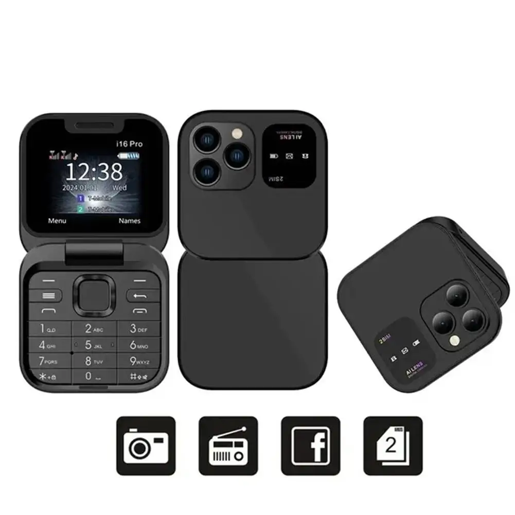 Mini Flip faltbares Handy-2 SIM-Kartens teck plätze kleines Display FM Radio Magic Voice Blacklist Speed Dial & Vibration