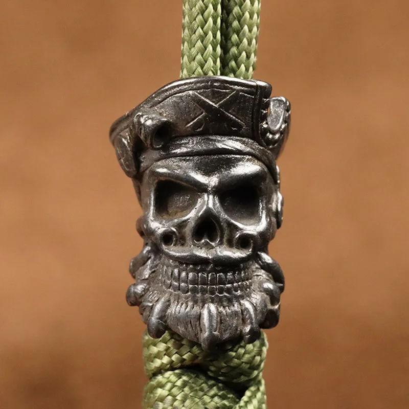 Japanese Ghost Hannya Mask Brass Knife Bead DIY Prajna Skull Head EDC Outdoor Paracord Woven Lanyard Pendant Jewelry Accessories