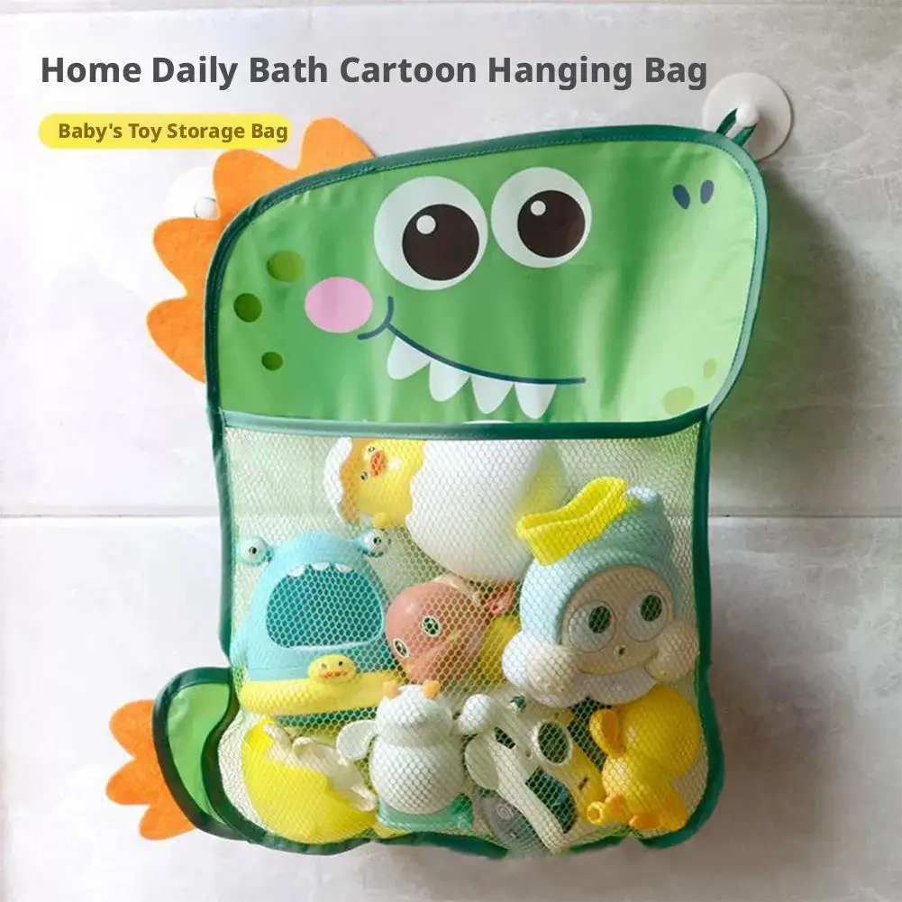 

Dinosaur Animal Baby Bath Toys Organizer - Mesh Hanging Bag Basket, Solve Bathroom Toy Clutter & Wet Mess,Suction Design Easy to
