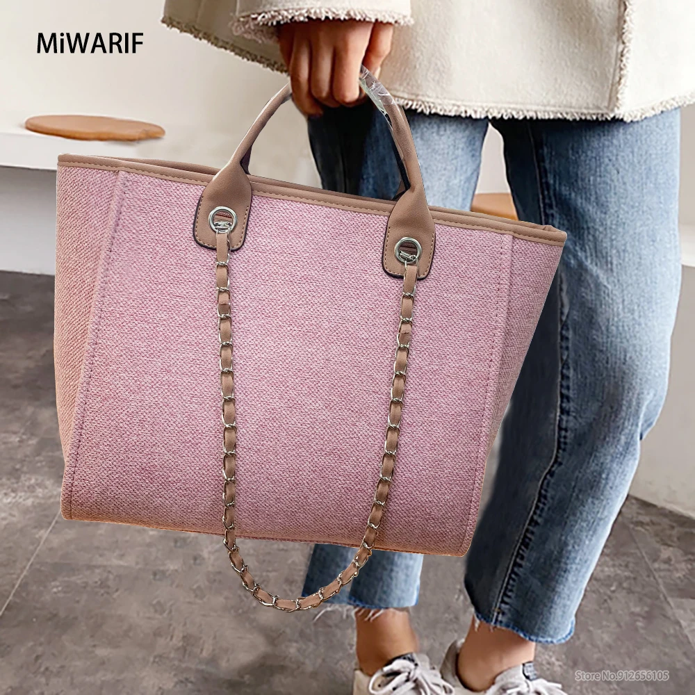 Women Chain Tote Bag Designer Female Shoulder Casual Bags Beach Canvas Leisure Handbags Women\'s Bag 2023 Trend Medium