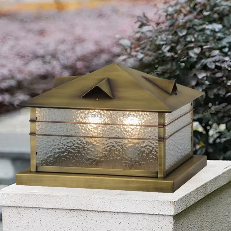 Outdoor Copper Glass Post Lights Landscaping Pillar Lamp Decor Vintage Patio Lawn Column Lamp Fence Deck Post Lantern Fixture