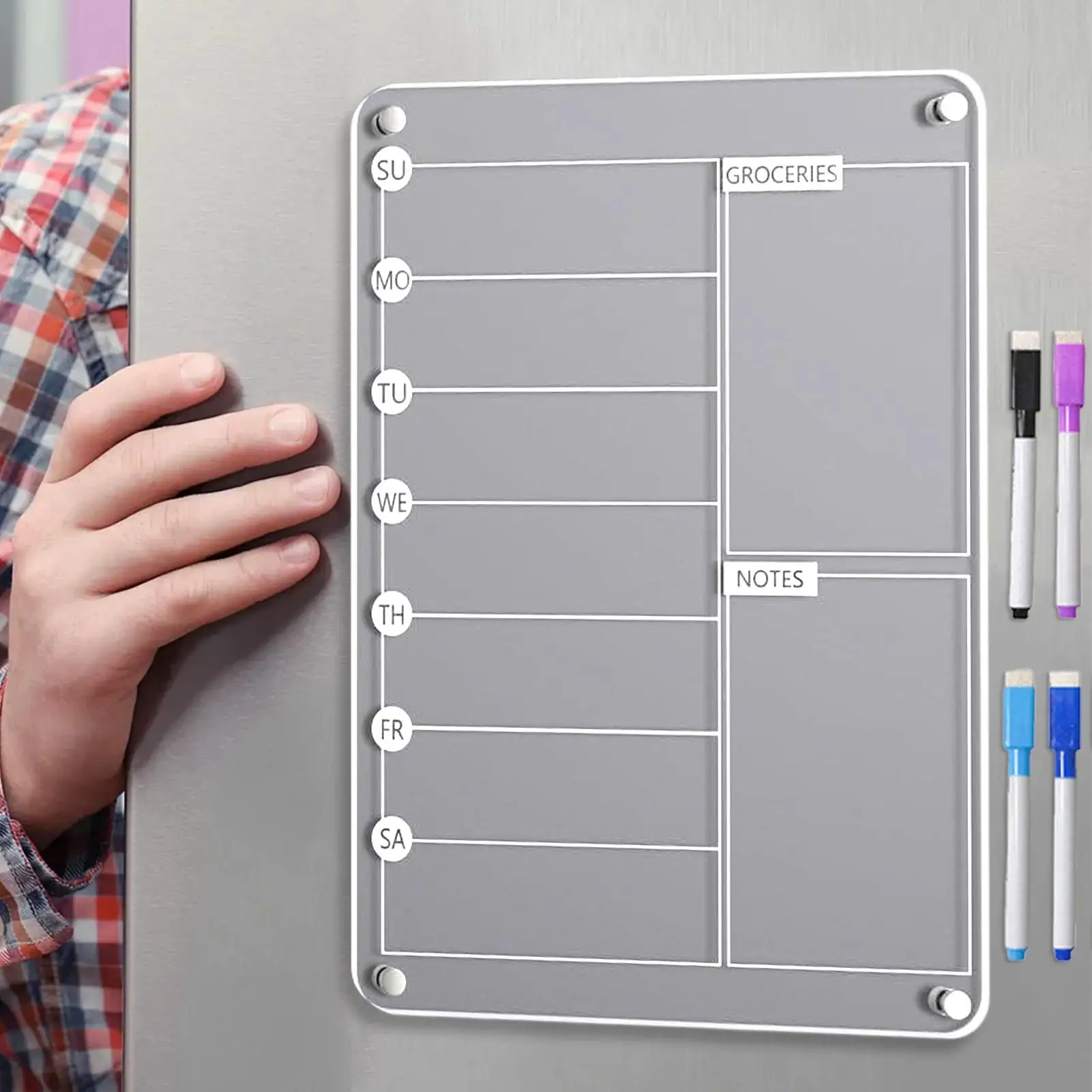 アクリル食事プランナー磁気クリアウィークリーカレンダードライイレースプランニングボード冷蔵庫用 8 マーカー再利用可能な冷蔵庫