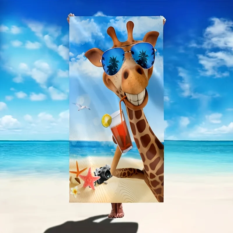 1pc Large Sand-Free Beach Towel Suitable for Men & Women - Quick-Dry Microfiber with Fun Giraffe & Palm Tree
