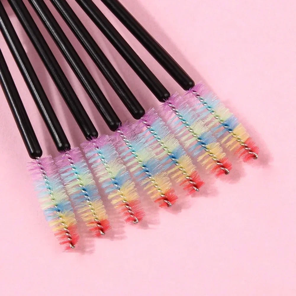 

10/50/100pcs Eyelash Brush Rainbow Portable Eyelash Curler False Mascara Wands Lash Extension Tool, Bendable Brow Brush Comb