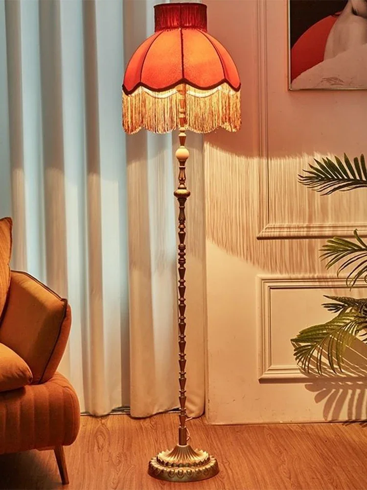 PLLY French Tassel Retro Floor Lamp Luxury Orange Living Room Sofa Bedroom Study European American Vertical Bedside Floor ures