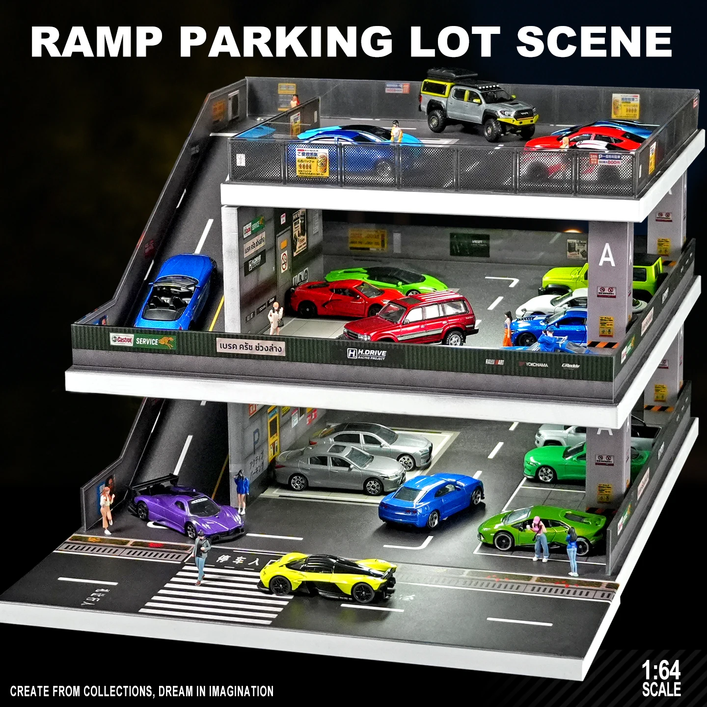 1/64 Japanese Style Slope Lighted Parking Model Lot Underground Garage Assembly Miniature Scene Display Piece image 4