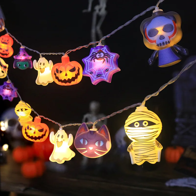 Halloween LED String Lights With Ghost Witch Cat Pumpkin Spider Web Skeleton Mummy Pirate Shape Indoor Decoration Night Light