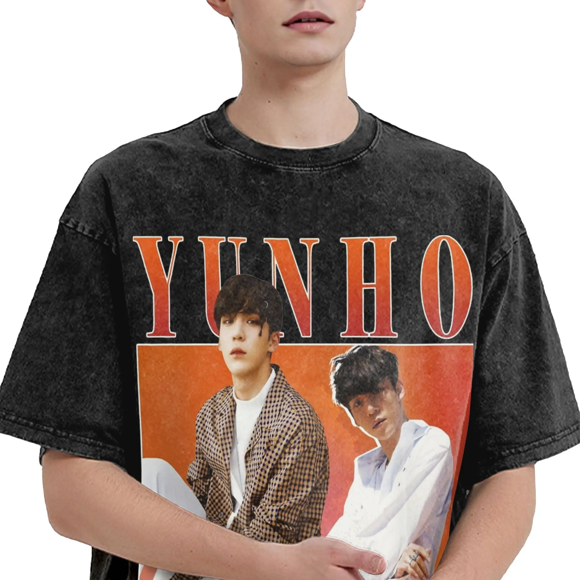 Washed T Shirt Jeong Yunho Ateez Kpop Band Hip Hop T-Shirt Harajuku  Streetwear Short Sleeve Summer Tops Tees for Men Women