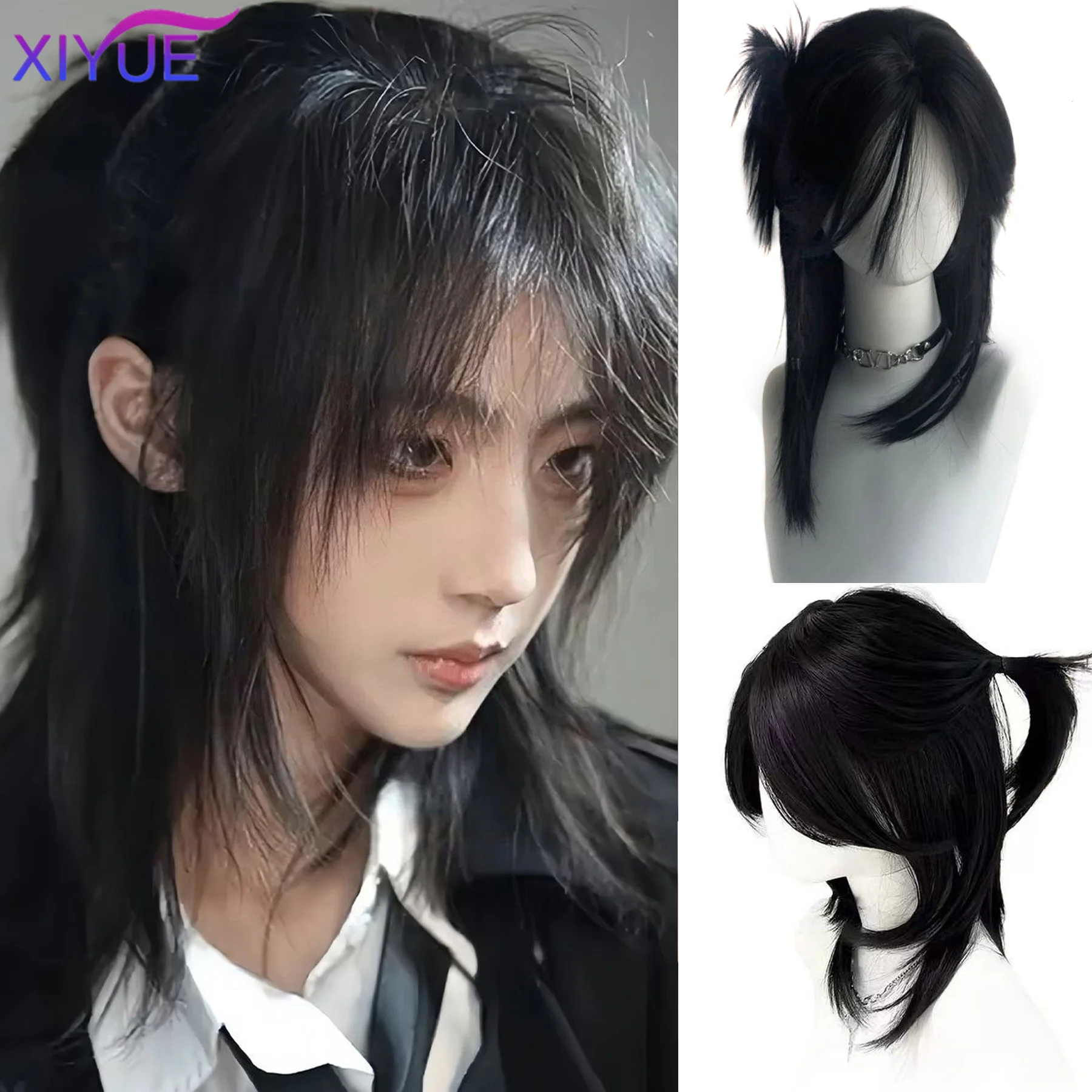 

Короткие парики с головой кефали и челкой, синтетические прямые аниме-мужские черные, серые, зеленые волосы, парик для повседневной вечеринки, косплей