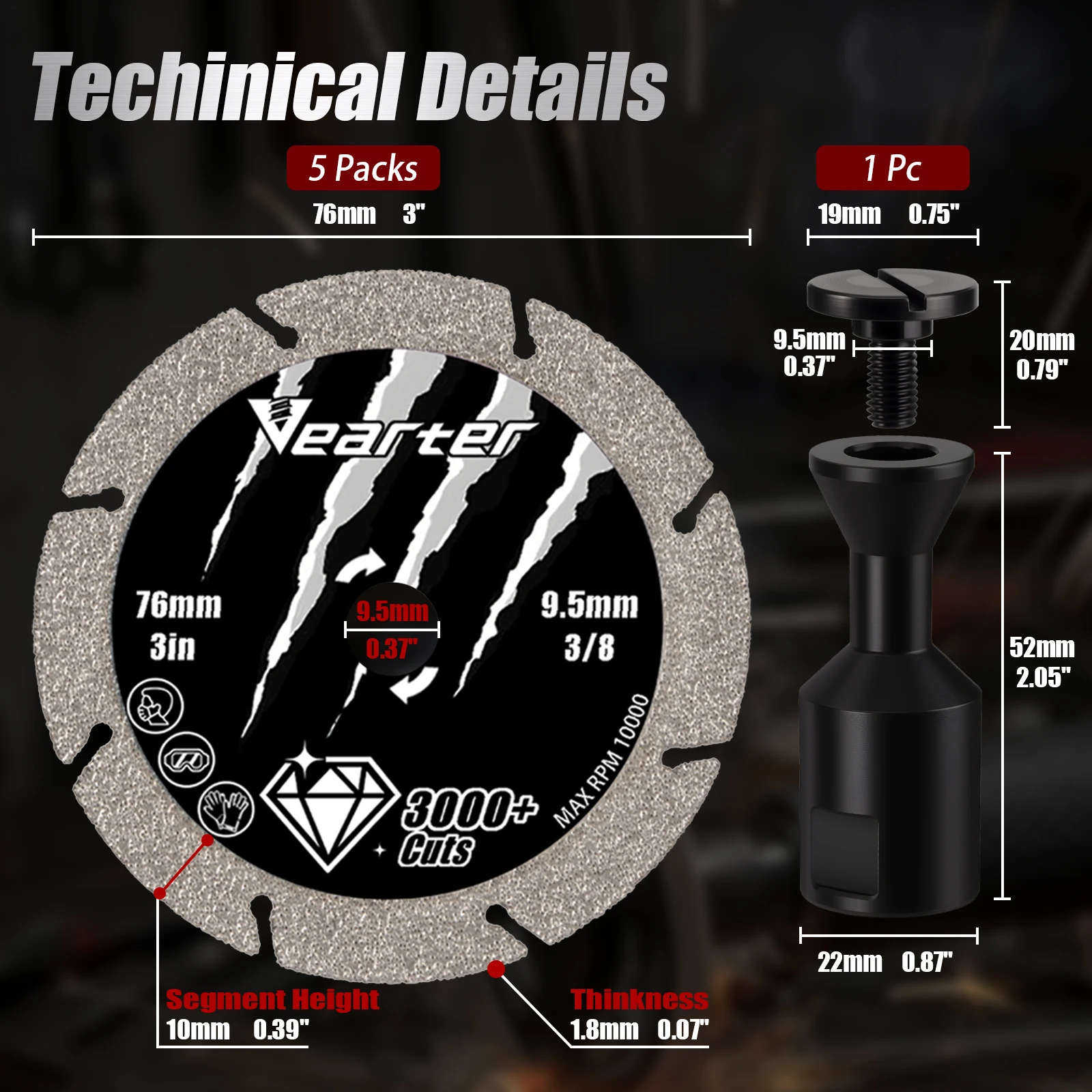 Vearter 5Pack 76mm Diamond Cutting Wheel M14 Thread Arbor For Stainless Steel Iron Aluminum Metal Saw Blade Cut Grinder Disc