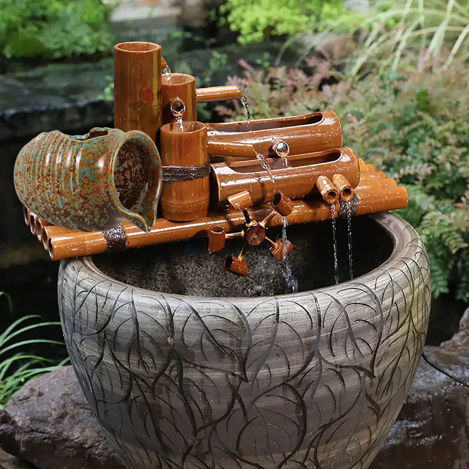 

Broken Ceramic Pot Ecological Jar Decorative Fountain Garden Patio Circulating Waterfall Fountain Jar