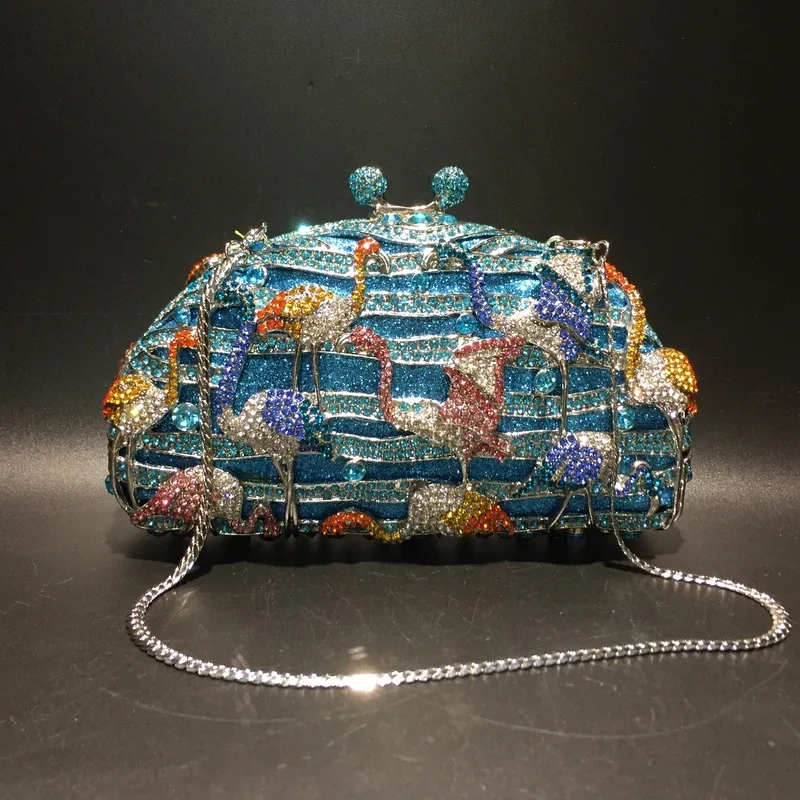 

Blue Lakeside Flamingo Diamond Dinner Bag Banquet Full Of Diamonds Women's Diamond PURSE Handbags Luxury Designer Bags For Woman