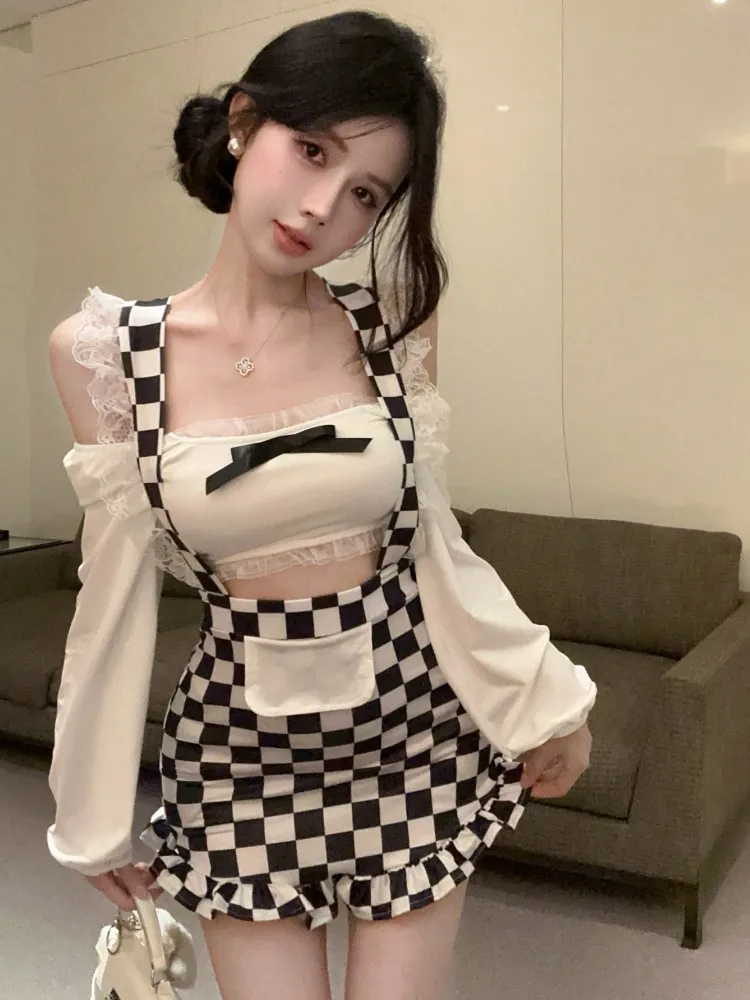 

Sexy Slim Fit Long Sleeve Wrap Dress Women's Fashion High Waist Korean Style Commute Pure Desire Trendy Two-Piece Dress