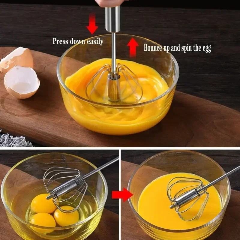 Kitchen Stainless Steel Whisk Hand Pressure Semi-automatic Egg Beater Self Turning Cream Mixer Baking Accessories - Image 2