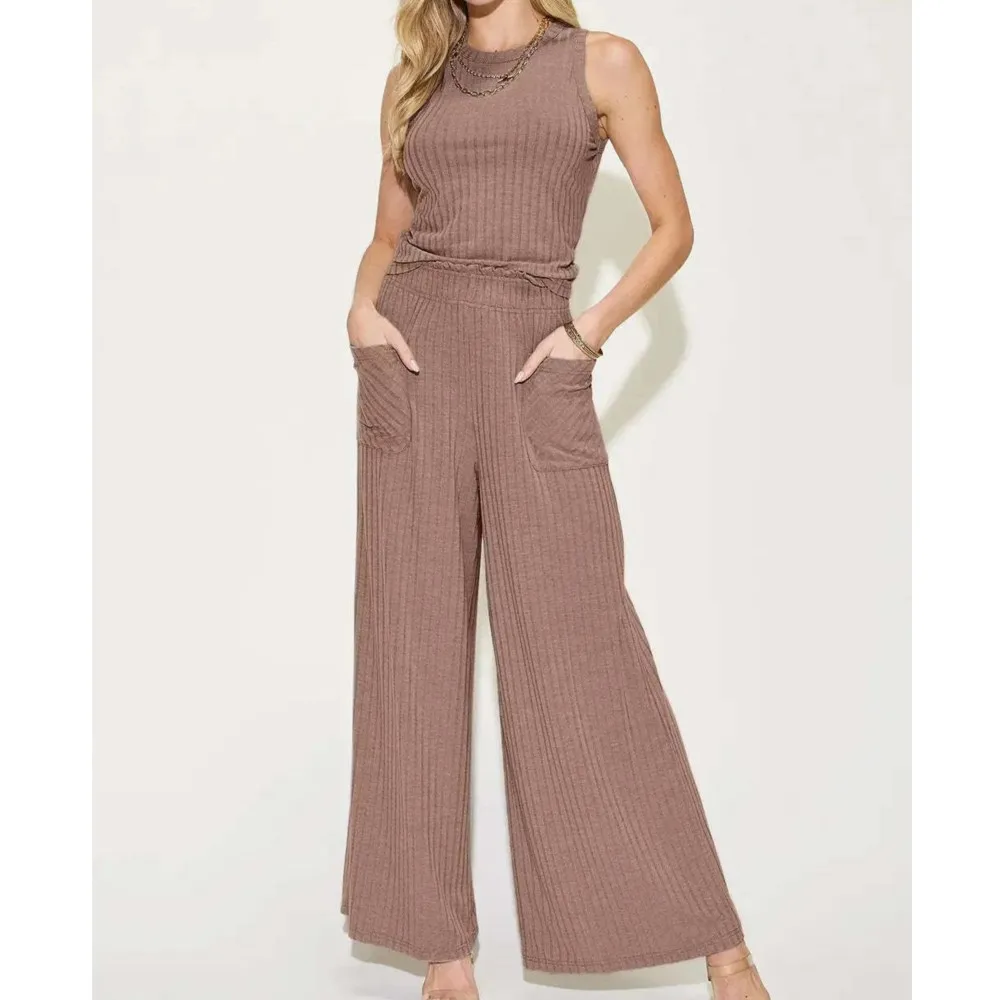 

Sleeveless Vest Draped Wide Leg Pants 2-piece Set Spring Summer New Women's Fashion Casual Loose Pants Set Conjuntos Femininos