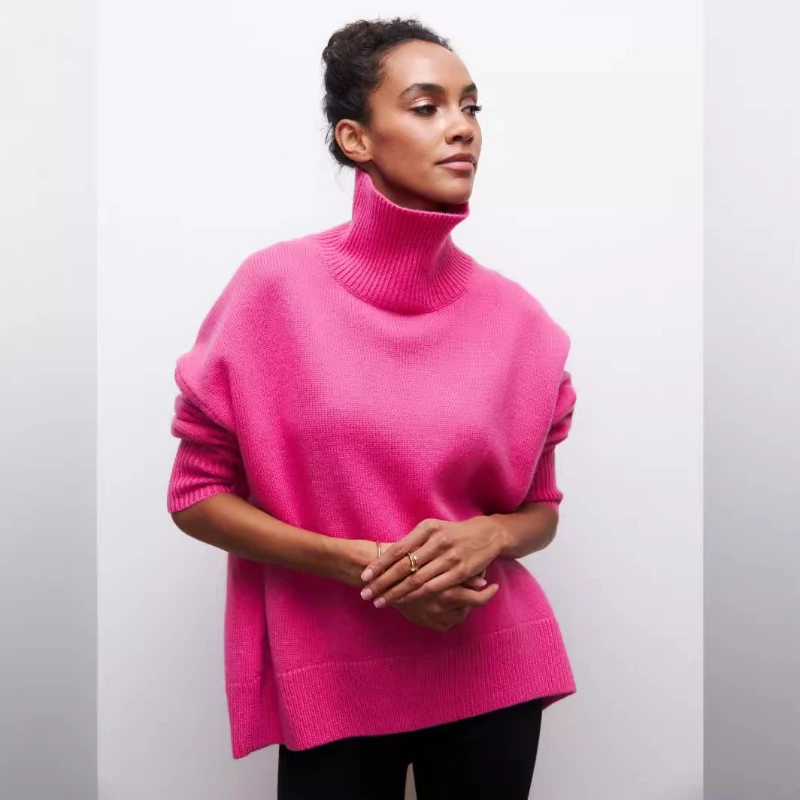 Grenzüberschreitende Damenbekleidung Neuer beliebter Pullover Europäischer und amerikanischer lockerer Halb-Rollkragenpullover für Herbst und Winter