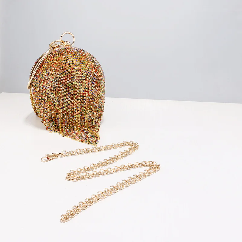 Colorful Handbag Shiny Rhinestone Women's Round Bag Tassel Banquet Bag Party Banquet Handbag Ball Shoulder Cross Body Bag