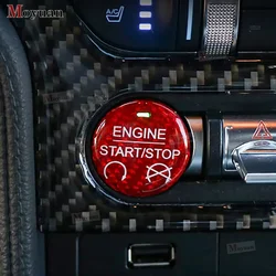 Car Accessories One-Click Start Stop Engine Ignition Push Button Cover Sequin Carbon Fiber Sticker For Ford Mustang 2015-2019