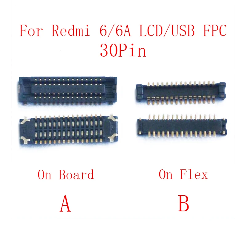 2Pcs 30 40pin LCD Display Screen FPC Connector For Xiaomi Redmi 6 6A/6 Pro/6Pro Battery USB Charger Charging Port On Board