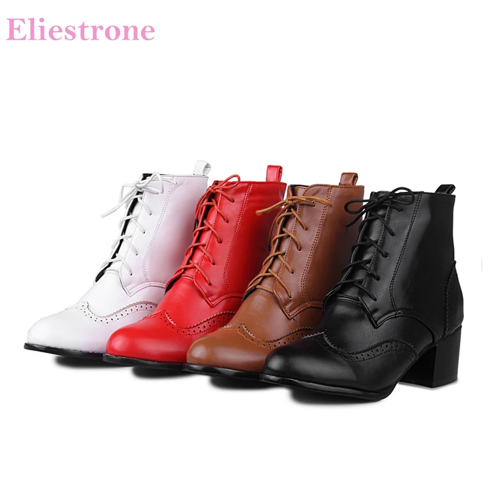 

2026 Spring New Fashion Black Brown Women Ankle Booties High Block Heels Lady Riding Shoes Plus Small Big Size 12 33 45 47 50