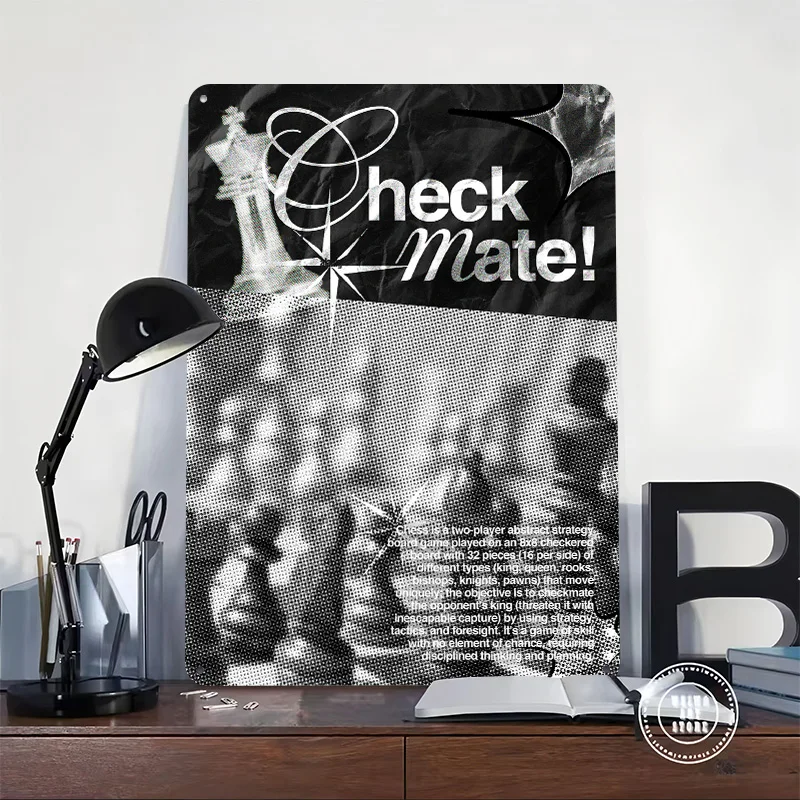 Check Mate Chess Printed Poster Customized Retro Wall Art Vintage Metal Tin Signs for Bedroom Decoration Room Accessories House