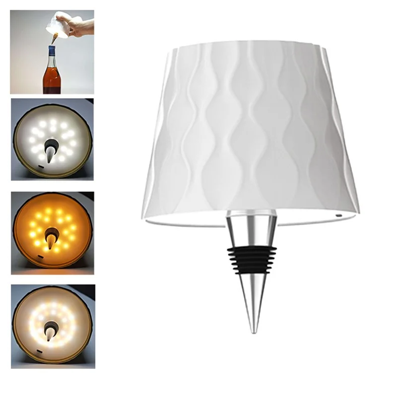 ABXF-USB充電式LEDワインボトルテーブルランプ タッチコントロール 3色 無段階調光 リップルワインボトルテーブルランプ ホワイト
