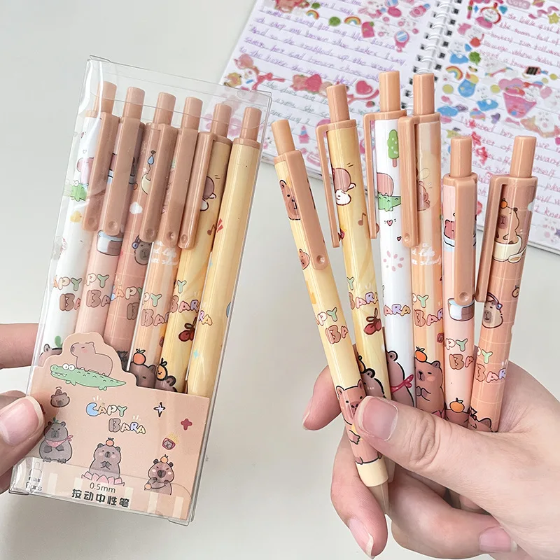 6pcs/set Cute Cartoon Capybara Press Gel Pen Good-looking Quick-dry The 0.5 Mm ST Head Black Pupil Do Homework Signing Pen