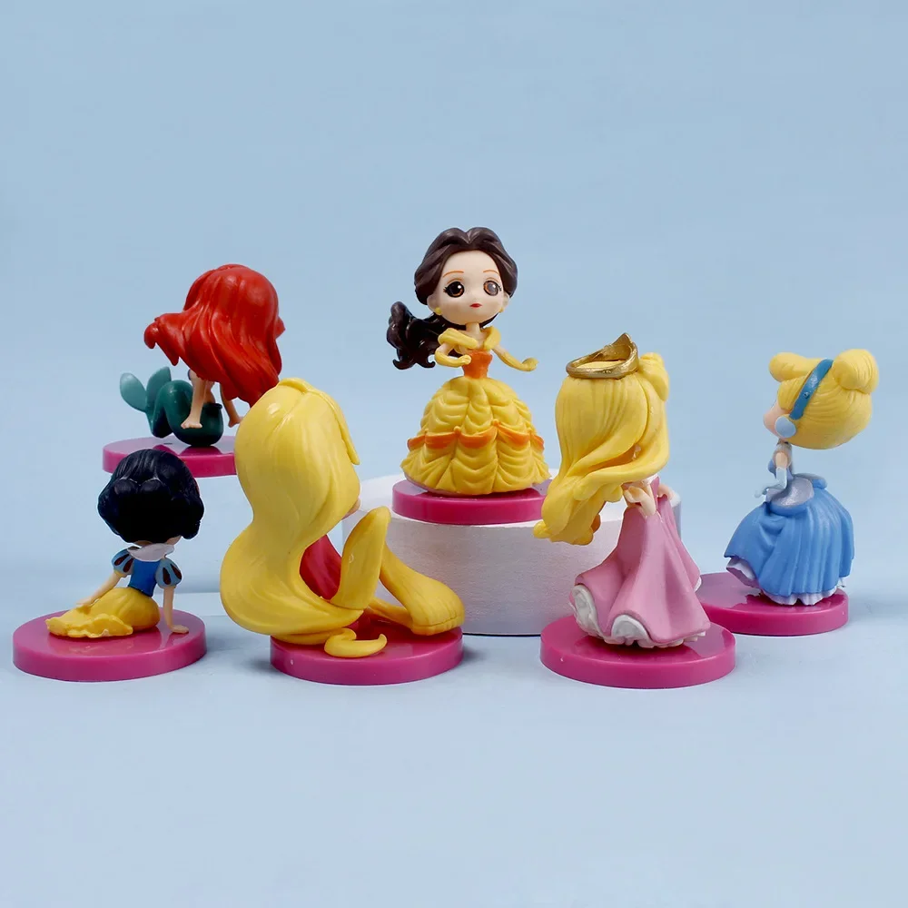 6Pcs/lot Kawaii Sitting Little Disney Princess Figure Belle Alice Mermaid Cute Figurine Cake Decoration Ornaments