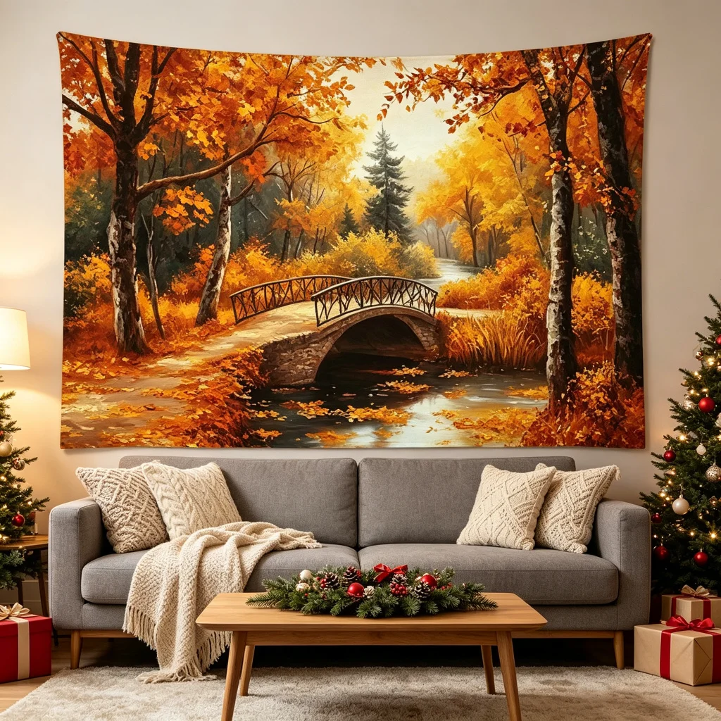 1PC Fall Scenery Peaceful Print Backdrop Banner, Bedroom Photo Background, Polyester, Party Decoration, Home Decor, Wall Hanging