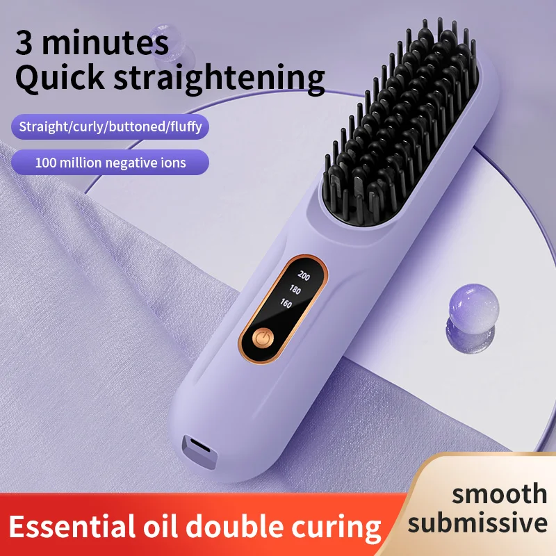 

Electric Heating Straight Hair Comb LCD Screen USB Wireless Portable Negative Ion Styling Tool Rechargeable Straightening Brush