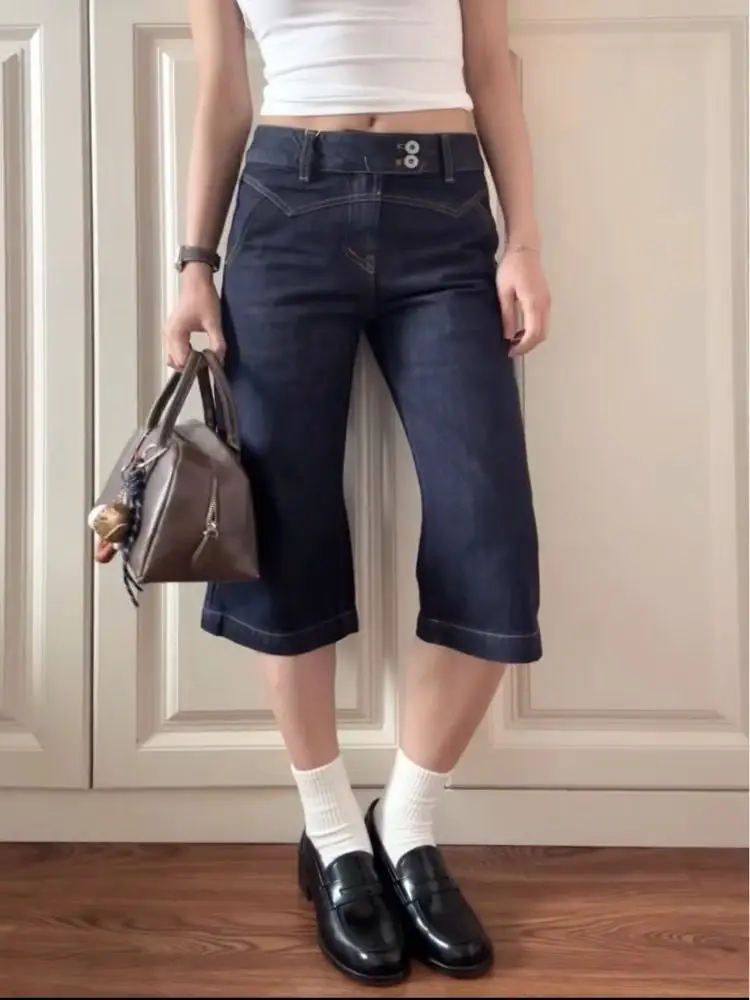 

Американские винтажные облегающие прямые джинсы с высокой талией, женские летние универсальные джинсовые брюки на семи футов High Street Sle