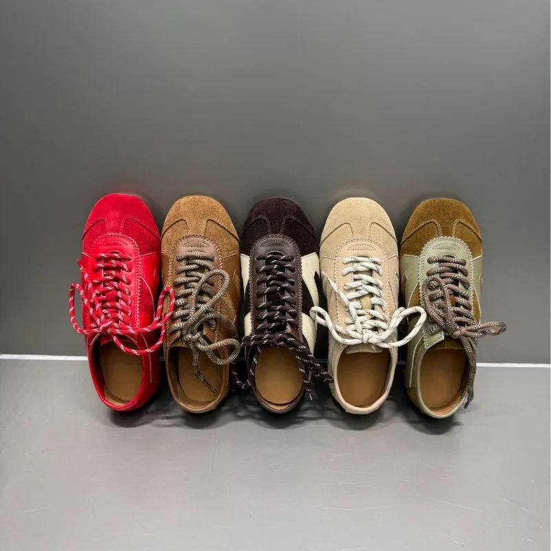

Leather Version Retro Brown Lace-up Casual Forrest Gump Shoes Women's New Round Head Low-top Soft-soled German Training Sneaker
