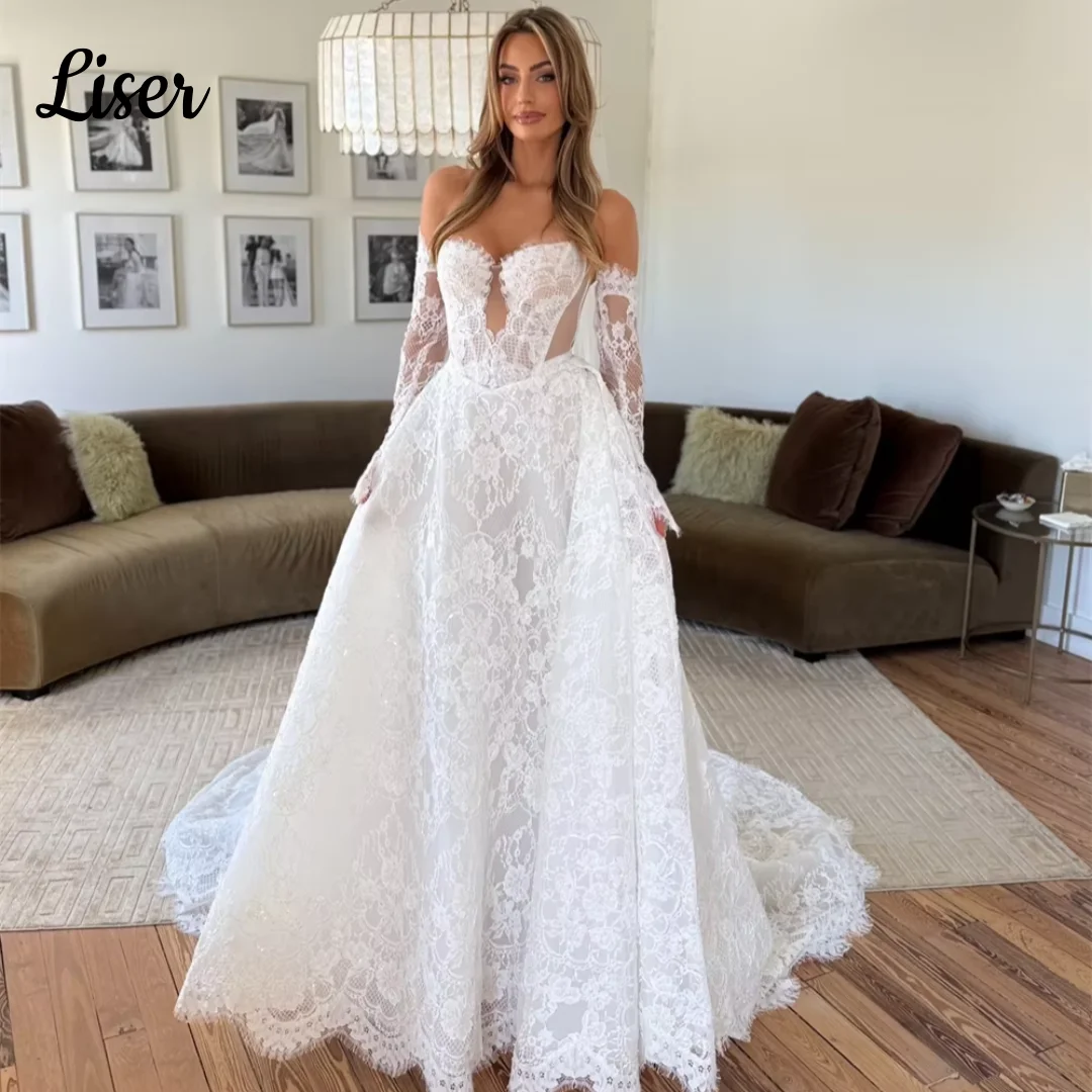 Liser Customized Classic Lace Wedding Dress Sweetheart Remove Sleeves Zip Back Train A-Line Bridal Gown Vestido De Novia 2026