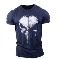 Men's T-Shirt Harajuku Punisher Skull 100%Cotton Street Quality Top Fitness Stretch Men's Clothing Breathable Oversized TShirt